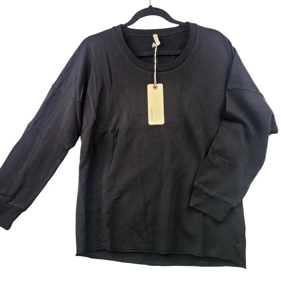 Lanston Back Cut-Out Sweatshirt Cotton Blend Long Ribbed Sleeve Small Black USA - Picture 1 of 7